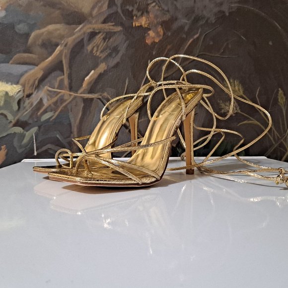 C Shoes - 4 Inch Heeled Sandals - Gold - Size  5.5	36	8.75"